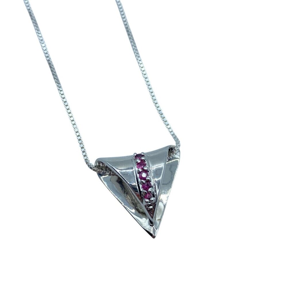 Sterling Silver 925pave Ruby Triangle Pendant Nec… - image 2